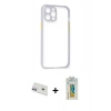 MARSİLYAN™- iPhone 12 Kılıf Nova Asil Özel Seri - Siyah Polymer Nano Ekran Koruyucu + Mor Rainbow Kamera Lens Koruma Cam