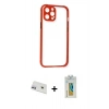 MARSİLYAN™- iPhone 12 Kılıf Nova Asil Özel Seri - Siyah Polymer Nano Ekran Koruyucu + Mor Rainbow Kamera Lens Koruma Cam