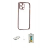 MARSİLYAN™- iPhone 12 Kılıf Nova Asil Özel Seri - Siyah Polymer Nano Ekran Koruyucu + Renkli Kamera Lens Koruma Cam - PE