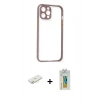 MARSİLYAN™- iPhone 12 Kılıf Nova Asil Özel Seri - Siyah Polymer Nano Ekran Koruyucu + Renkli Kamera Lens Koruma Cam - SI
