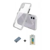 MARSİLYAN™- iPhone 12 Kılıf Nova Asil Özel Seri - Siyah Polymer Nano Ekran Koruyucu + Sierra Blue Shine Kamera Lens Koruma Cam