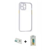 MARSİLYAN™- iPhone 12 Kılıf Nova Asil Özel Seri - Siyah Polymer Nano Ekran Koruyucu + Rainbow Kamera Lens Koruma Cam - YL