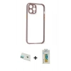 MARSİLYAN™- iPhone 12 Kılıf Nova Asil Özel Seri - Siyah Polymer Nano Ekran Koruyucu + Rainbow Kamera Lens Koruma Cam - YL