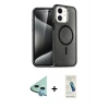MARSİLYAN™- iPhone 12 Kılıf Nova Asil Prime - Şeffaf Pasifik Cam Ekran Koruyucu + Mavi Raze Metal Kamera Lens