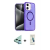 MARSİLYAN™- iPhone 12 Kılıf Nova Asil Prime - Şeffaf Pasifik Cam Ekran Koruyucu + Mavi Raze Metal Kamera Lens