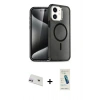 MARSİLYAN™- iPhone 12 Kılıf Nova Asil Prime - Şeffaf Pasifik Cam Ekran Koruyucu + Rainbow Kamera Lens Koruma Cam - MR