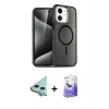 MARSİLYAN™- iPhone 12 Kılıf Nova Asil Prime - Siyah Bilvis 5in1 5D Magic Hayalet Cam Ekran Koruyucu + Raze Metal Kamera Lens - MI