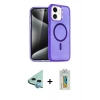 MARSİLYAN™- iPhone 12 Kılıf Nova Asil Prime - Siyah Polymer Nano Ekran Koruyucu + Mavi Raze Metal Kamera Lens