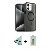 MARSİLYAN™- iPhone 12 Kılıf Nova Asil Prime - Siyah Polymer Nano Ekran Koruyucu + Mavi Raze Metal Kamera Lens