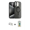 MARSİLYAN™- iPhone 12 Kılıf Nova Asil Prime - Siyah Polymer Nano Ekran Koruyucu + Rainbow Kamera Lens Koruma Cam - MR