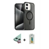 MARSİLYAN™- iPhone 12 Kılıf Nova Asil Prime - Siyah Polymer Nano Ekran Koruyucu + Raze Metal Kamera Lens - KI