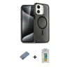 MARSİLYAN™- iPhone 12 Kılıf Nova Asil Prime - Siyah Polymer Nano Ekran Koruyucu + Sierra Blue Shine Kamera Lens Koruma Cam