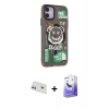 MARSİLYAN™- iPhone 12 Kılıf Nova Doku Koleksiyonu - Siyah Bilvis 5in1 5D Magic Hayalet Cam Ekran Koruyucu + Mor Rainbow Kamera Lens Koruma Cam