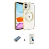 MARSİLYAN™- iPhone 12 Kılıf Nova Işık Özel Seri - Şeffaf Pasifik Cam Ekran Koruyucu + Sierra Blue Shine Kamera Lens Koruma Cam