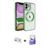 MARSİLYAN™- iPhone 12 Kılıf Nova Işık Özel Seri - Siyah Bilvis 5in1 5D Magic Hayalet Cam Ekran Koruyucu + Yeşil Rainbow Kamera Lens Koruma Cam