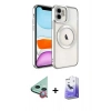 MARSİLYAN™- iPhone 12 Kılıf Nova Işık Özel Seri - Siyah Bilvis 5in1 5D Magic Hayalet Cam Ekran Koruyucu + Raze Metal Kamera Lens - KI