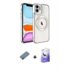 MARSİLYAN™- iPhone 12 Kılıf Nova Işık Özel Seri - Siyah Bilvis 5in1 5D Magic Hayalet Cam Ekran Koruyucu + Açık Yeşil Metal Kamera Lens Koruma Cam