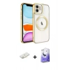 MARSİLYAN™- iPhone 12 Kılıf Nova Işık Özel Seri - Siyah Bilvis 5in1 5D Magic Hayalet Cam Ekran Koruyucu + Renkli Kamera Lens Koruma Cam - SI