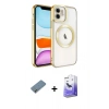 MARSİLYAN™- iPhone 12 Kılıf Nova Işık Özel Seri - Siyah Bilvis 5in1 5D Magic Hayalet Cam Ekran Koruyucu + Açık Yeşil Metal Kamera Lens Koruma Cam