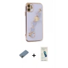 MARSİLYAN™- iPhone 12 Kılıf Nova Işık Prime - Şeffaf Pasifik Cam Ekran Koruyucu + Shine Kamera Lens Koruma Cam - GD