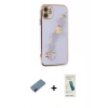 MARSİLYAN™- iPhone 12 Kılıf Nova Işık Prime - Şeffaf Pasifik Cam Ekran Koruyucu + Metal Kamera Lens Koruma Cam - MI