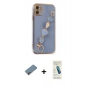 MARSİLYAN™- iPhone 12 Kılıf Nova Işık Prime - Şeffaf Pasifik Cam Ekran Koruyucu + Shine Kamera Lens Koruma Cam - PE