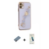 MARSİLYAN™- iPhone 12 Kılıf Nova Işık Prime - Şeffaf Pasifik Cam Ekran Koruyucu + Shine Kamera Lens Koruma Cam - PE