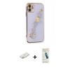 MARSİLYAN™- iPhone 12 Kılıf Nova Işık Prime - Şeffaf Pasifik Cam Ekran Koruyucu + Renkli Kamera Lens Koruma Cam - PE