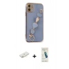 MARSİLYAN™- iPhone 12 Kılıf Nova Işık Prime - Şeffaf Pasifik Cam Ekran Koruyucu + Sarı Renkli Kamera Lens Koruma Cam