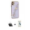 MARSİLYAN™- iPhone 12 Kılıf Nova Işık Prime - Şeffaf Pasifik Cam Ekran Koruyucu + Şeffaf Kamera Lens Koruma Cam