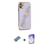 MARSİLYAN™- iPhone 12 Kılıf Nova Işık Prime - Siyah Bilvis 5in1 3D Magic Cam Ekran Koruyucu + Gümüş Shine Kamera Lens Koruma Cam