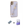 MARSİLYAN™- iPhone 12 Kılıf Nova Işık Prime - Siyah Bilvis 5in1 5D Magic Hayalet Cam Ekran Koruyucu + Metal Kamera Lens Koruma Cam - AKYL