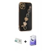 MARSİLYAN™- iPhone 12 Kılıf Nova Işık Prime - Siyah Bilvis 5in1 5D Magic Hayalet Cam Ekran Koruyucu + Rainbow Kamera Lens Koruma Cam - YL