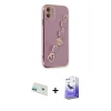 MARSİLYAN™- iPhone 12 Kılıf Nova Işık Prime - Siyah Bilvis 5in1 5D Magic Hayalet Cam Ekran Koruyucu + Rainbow Kamera Lens Koruma Cam - YL