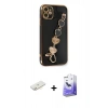 MARSİLYAN™- iPhone 12 Kılıf Nova Işık Prime - Siyah Bilvis 5in1 5D Magic Hayalet Cam Ekran Koruyucu + Sarı Renkli Kamera Lens Koruma Cam