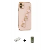 MARSİLYAN™- iPhone 12 Kılıf Nova Işık Prime - Siyah Joko Magic 5D Hayalet Cam + Pembe Renkli Kamera Lens Koruma Cam