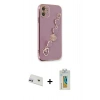 MARSİLYAN™- iPhone 12 Kılıf Nova Işık Prime - Siyah Polymer Nano Ekran Koruyucu + Rainbow Kamera Lens Koruma Cam - MR