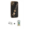 MARSİLYAN™- iPhone 12 Kılıf Nova Işık Prime - Siyah Polymer Nano Ekran Koruyucu + Rainbow Kamera Lens Koruma Cam - MR