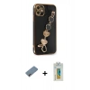 MARSİLYAN™- iPhone 12 Kılıf Nova Işık Prime - Siyah Polymer Nano Ekran Koruyucu + Shine Kamera Lens Koruma Cam - PE