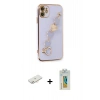 MARSİLYAN™- iPhone 12 Kılıf Nova Işık Prime - Siyah Polymer Nano Ekran Koruyucu + Renkli Kamera Lens Koruma Cam - YL