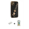 MARSİLYAN™- iPhone 12 Kılıf Nova Işık Prime - Siyah Polymer Nano Ekran Koruyucu + Renkli Kamera Lens Koruma Cam - PE