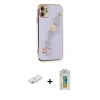 MARSİLYAN™- iPhone 12 Kılıf Nova Işık Prime - Siyah Polymer Nano Ekran Koruyucu + Renkli Kamera Lens Koruma Cam - SI