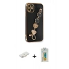 MARSİLYAN™- iPhone 12 Kılıf Nova Işık Prime - Siyah Polymer Nano Ekran Koruyucu + Renkli Kamera Lens Koruma Cam - YL