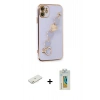 MARSİLYAN™- iPhone 12 Kılıf Nova Işık Prime - Siyah Polymer Nano Ekran Koruyucu + Renkli Kamera Lens Koruma Cam - TU