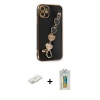 MARSİLYAN™- iPhone 12 Kılıf Nova Işık Prime - Siyah Polymer Nano Ekran Koruyucu + Renkli Kamera Lens Koruma Cam - TU