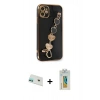 MARSİLYAN™- iPhone 12 Kılıf Nova Işık Prime - Siyah Polymer Nano Ekran Koruyucu + Rainbow Kamera Lens Koruma Cam - YL