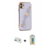 MARSİLYAN™- iPhone 12 Kılıf Nova Işık Prime - Siyah Polymer Nano Ekran Koruyucu + Rainbow Kamera Lens Koruma Cam - YL