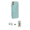 MARSİLYAN™- iPhone 12 Kılıf Nova Işık Prime - Siyah Polymer Nano Ekran Koruyucu + Rainbow Kamera Lens Koruma Cam - YL