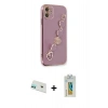 MARSİLYAN™- iPhone 12 Kılıf Nova Işık Prime - Siyah Polymer Nano Ekran Koruyucu + Rainbow Kamera Lens Koruma Cam - YL