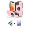 MARSİLYAN™- iPhone 12 Kılıf Odak Form Prime - Siyah Bilvis 5in1 5D Magic Hayalet Cam Ekran Koruyucu + Kırmızı Raze Metal Kamera Lens
